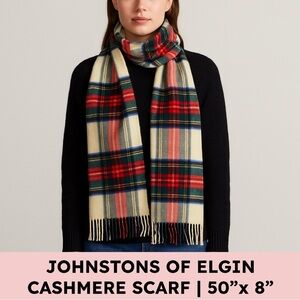 Johnstons of Elgin Plaid Cashmere Scarf in Red, Blue, and Cream